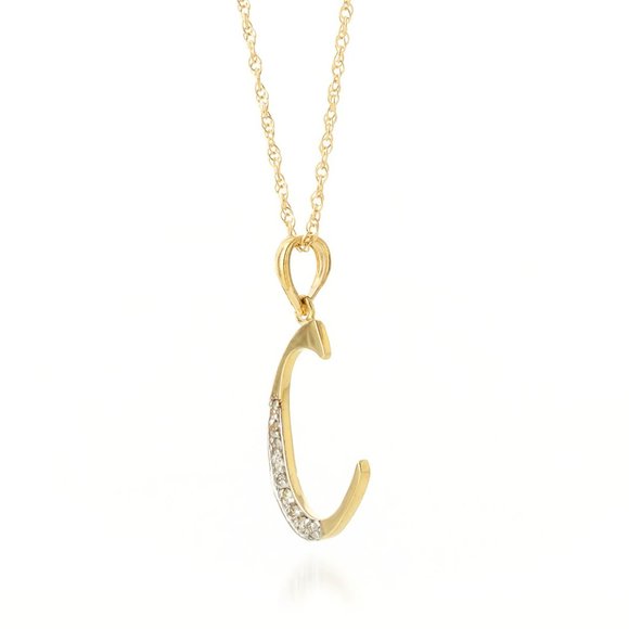 14k Gold Necklace Diamonds Initial "C" Pendant - Picture 3 of 8
